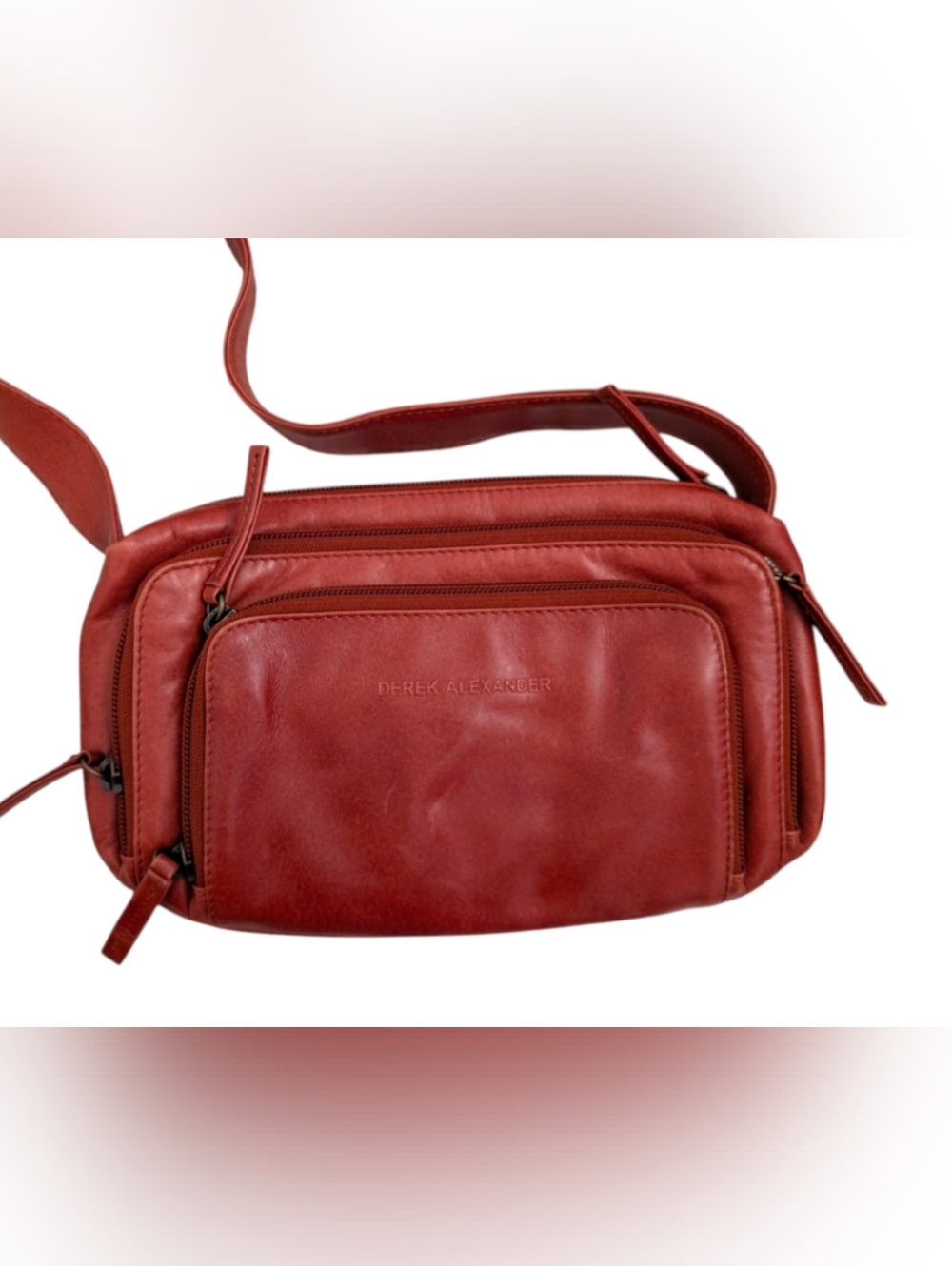 Vintage NOS Derek Alexander Red Leather Organizer Crossbody Bag - Never Used